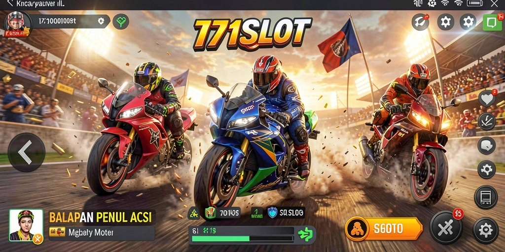 Screenshot 171SLOT menampilkan aksi balapan motor yang intens.