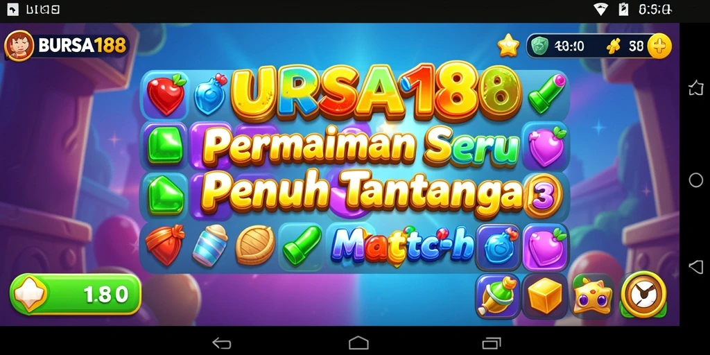 Tampilan gameplay BURSA188 dengan aksi match-3 yang menantang.