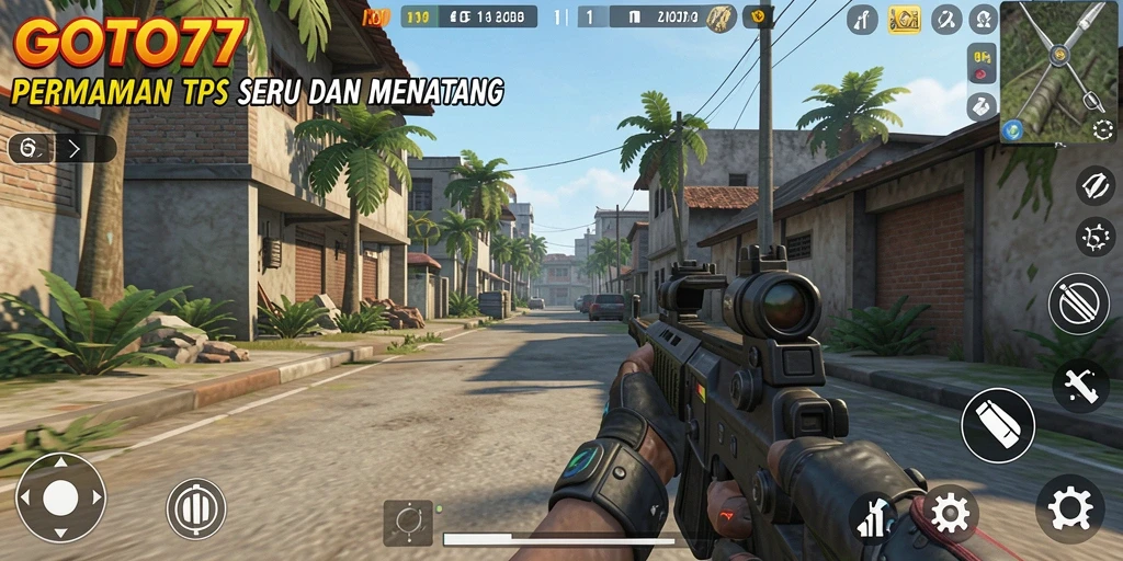 Tampilan aksi seru dalam GOTO77 dengan gameplay TPS yang mendebarkan.