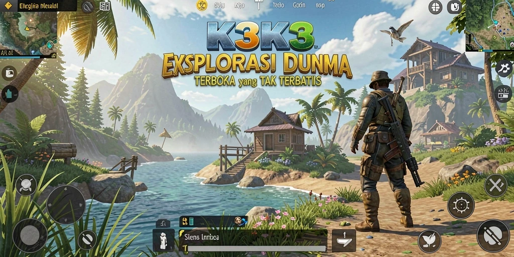 Tampilan gameplay K3K3 yang penuh aksi di dunia terbuka.