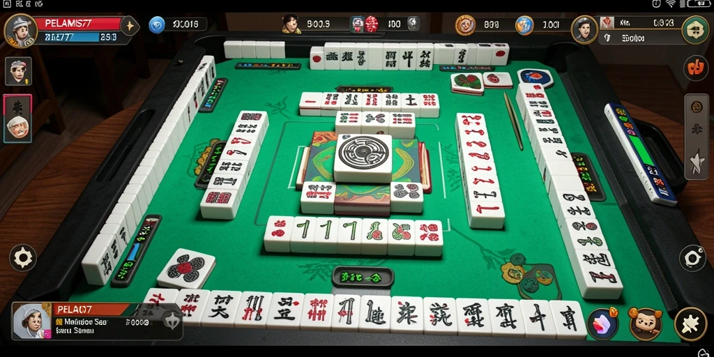 Screenshot gameplay PELAMIS77 menampilkan susunan ubin Mahjong yang menantang.