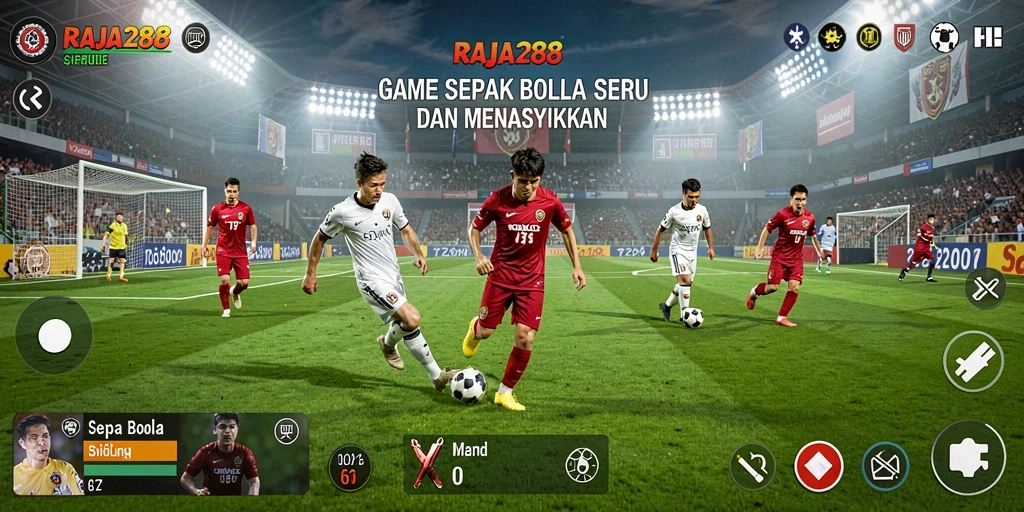 Tampilan gameplay menegangkan dengan aksi sepuluh pemain di lapangan.