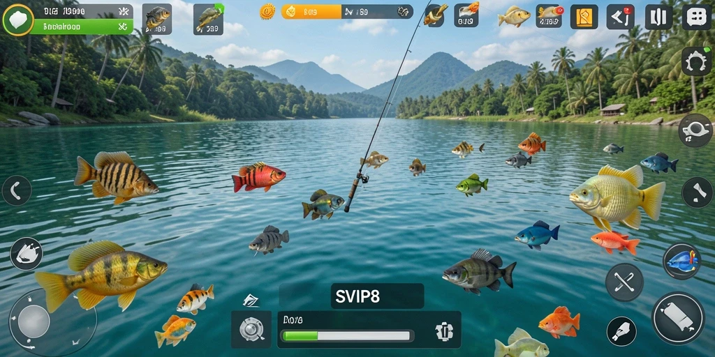 Screenshot gameplay SVIP8 yang menampilkan pengalaman memancing yang realistis.